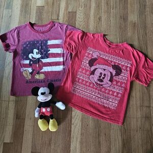 Disney Mickey Mouse Kid's Short Sleeve Red T-Shirts Size 7/8 Med & Mickey Plush